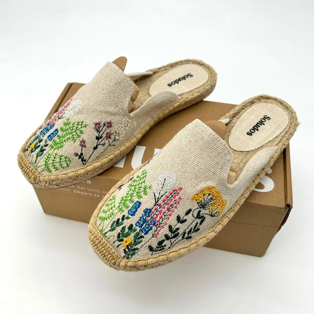 Womens Espadrilles Soludos The Smoking Mule Size 7-7.5 Organic Cotton Floral NEW